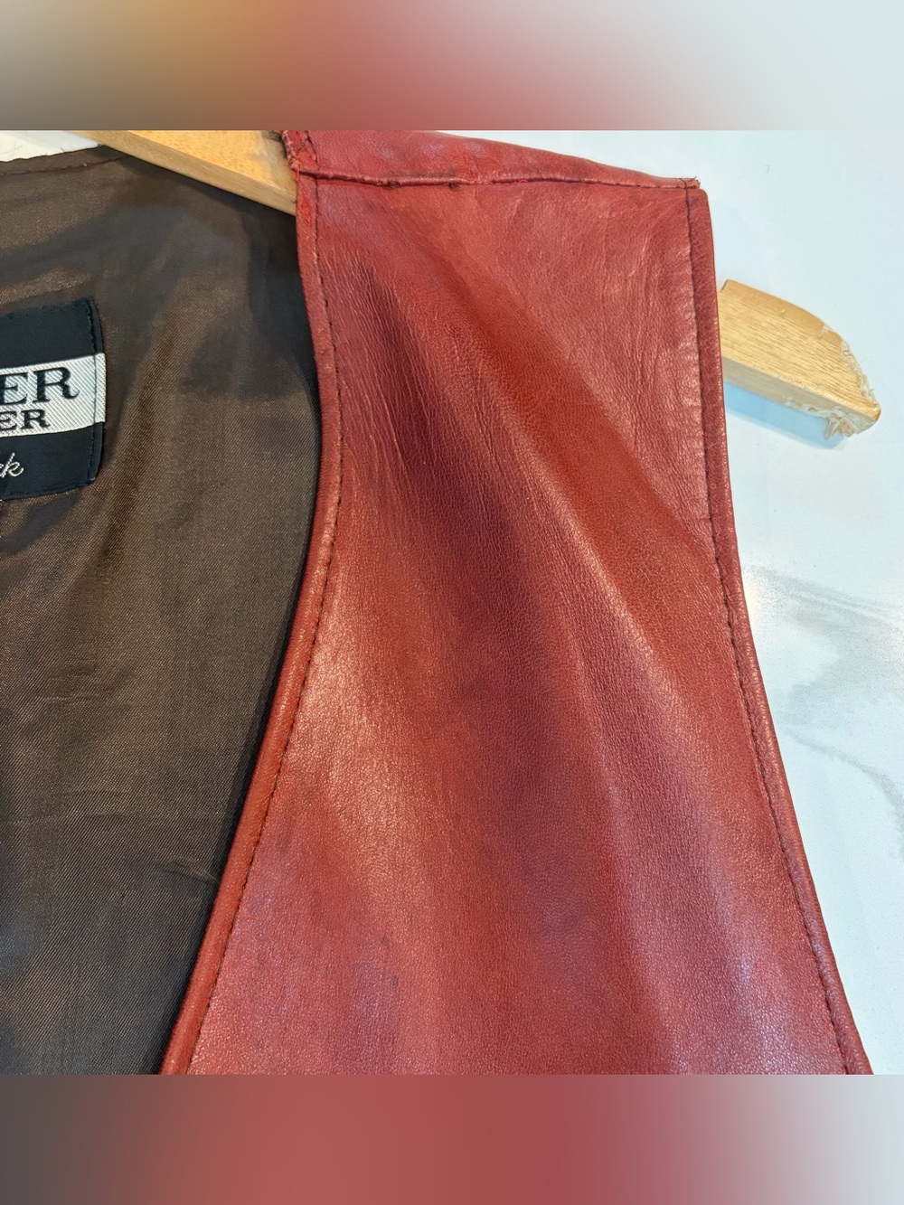 SAMBER 100% LEATHER RUST VEST 70s - Picture 6 of 16